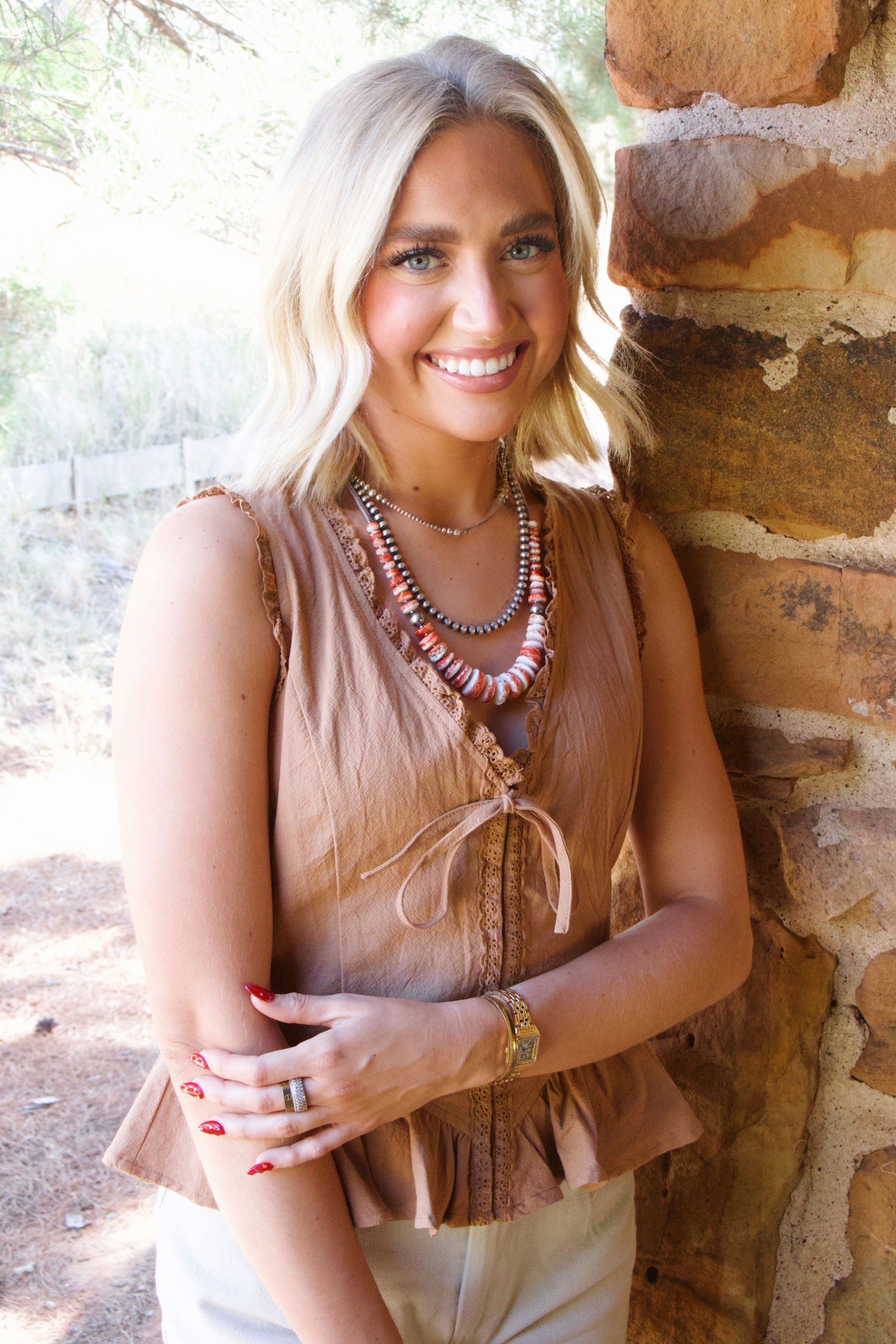 23" Red Spiny Oyster Graduated Necklace